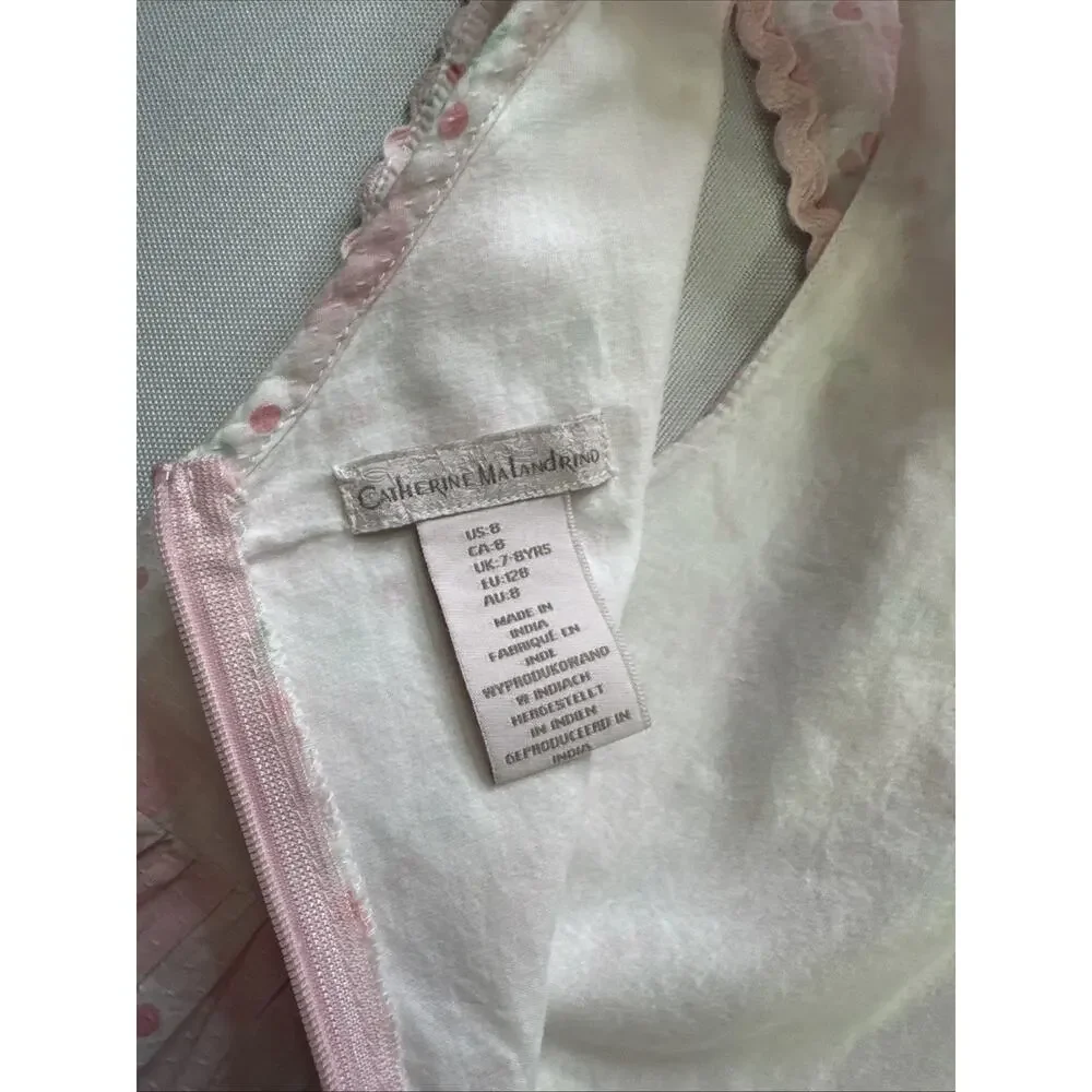 Catherine Malandrino Girls Size 8 Pink Gingham Cherry Dress Ruffle Cottagecore